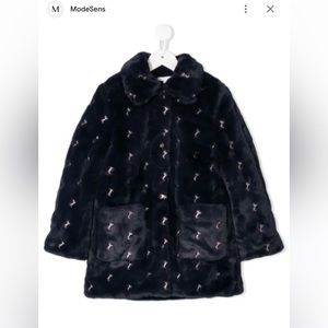 Chloe designer kids horse embroidered faux fur coat size 10
